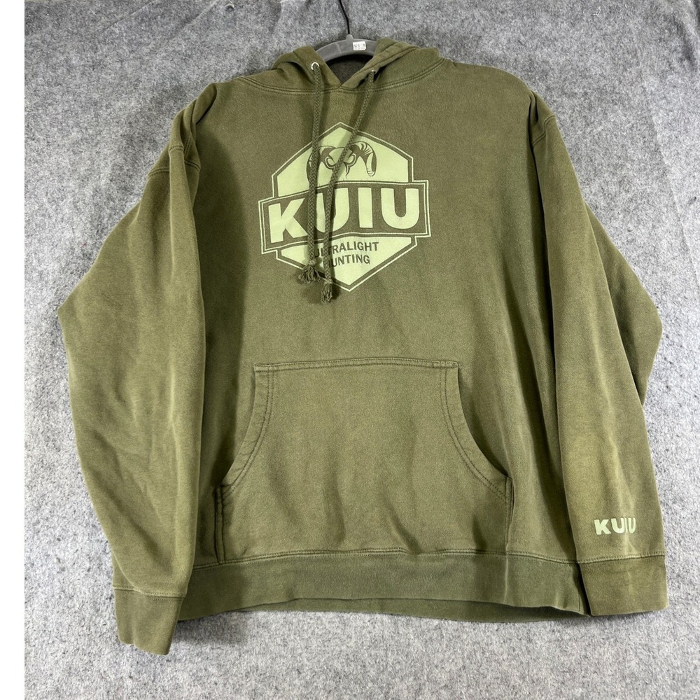 KUIU Ultralight Hunting Hoodie Mens XL Green Graphic Pullover IND4000C Fleece